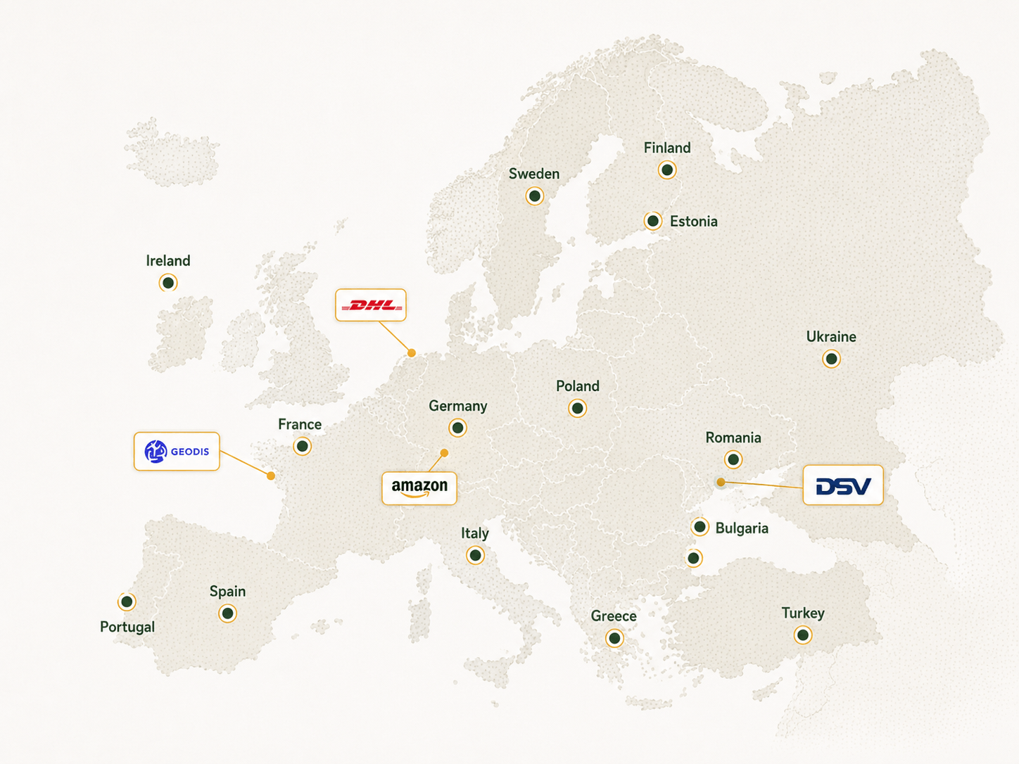 Carte du réseau de transport à travers l'Europe